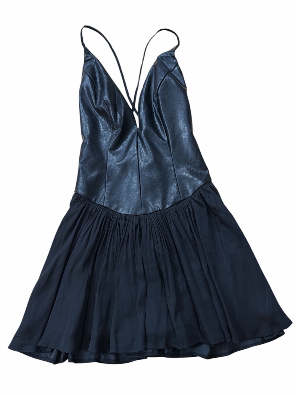 Sky to Moon Black Open Back Faux Leather Pleated Cami Mini Dress